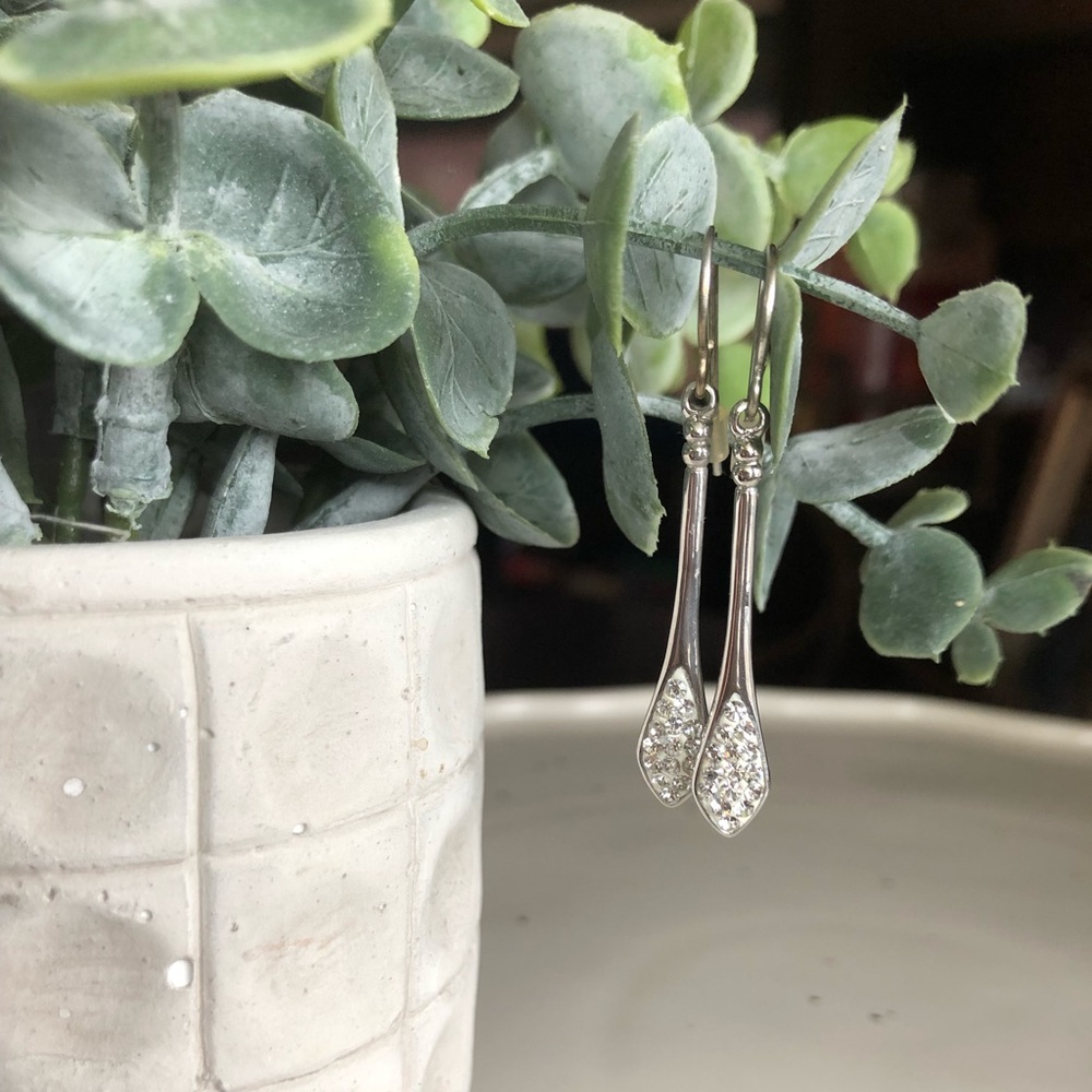Silver dangle drop crystal earrings